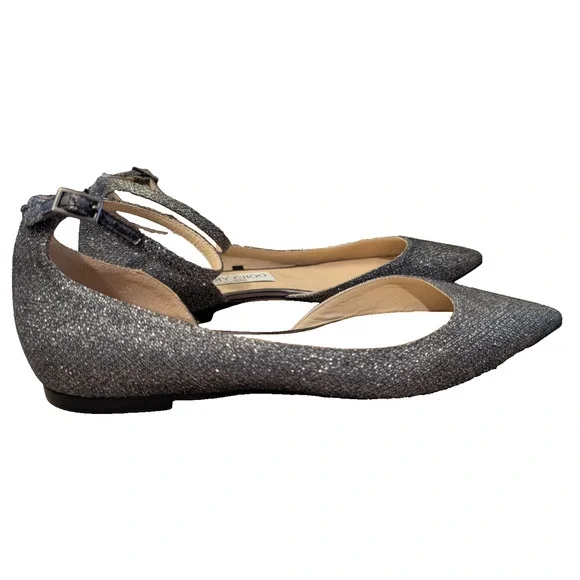 Jimmy Choo Ankle Strap Flats Glitter Metallic Sparkle 37.5 EUC - Picture 4 of 7